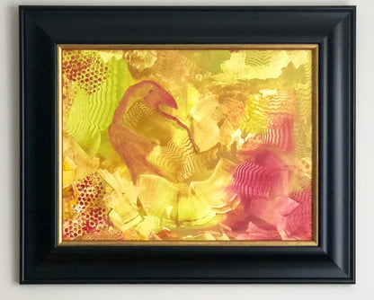 Abstract Raven Original Oil Painting. Painted in Shades of Red, Yellow, Orange. Framed. - I Bought a Yard Sale