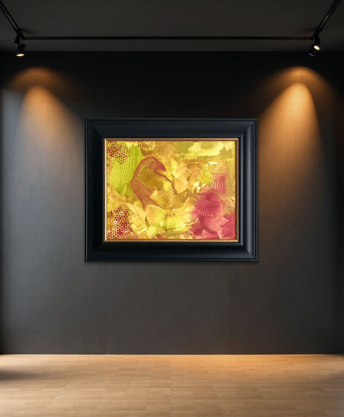 Abstract Raven Original Oil Painting. Painted in Shades of Red, Yellow, Orange. Framed. - I Bought a Yard Sale