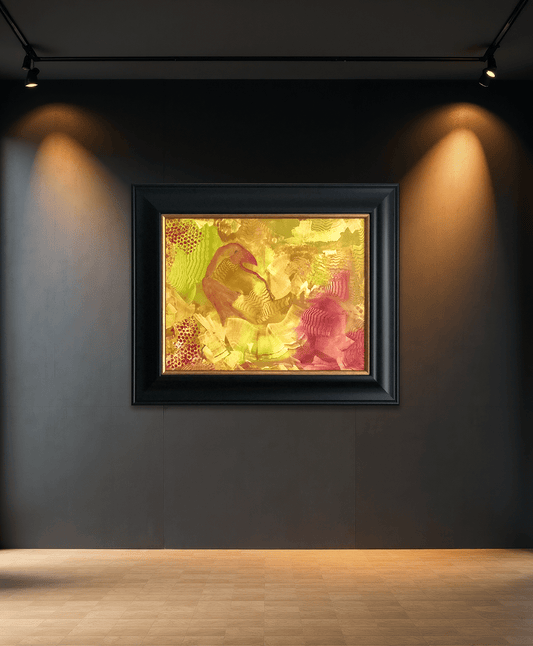 Abstract Raven Original Oil Painting. Painted in Shades of Red, Yellow, Orange. Framed. - I Bought a Yard Sale