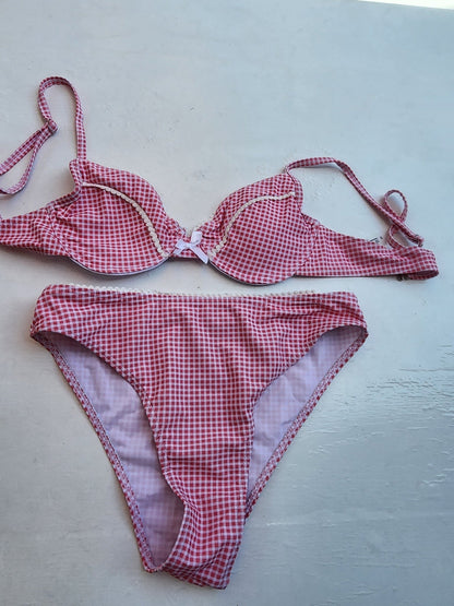 Adorable Pink & White Gingham Plaid Bikini Swimsuit Set - Top Small, Bottom Med - I Bought a Yard Sale