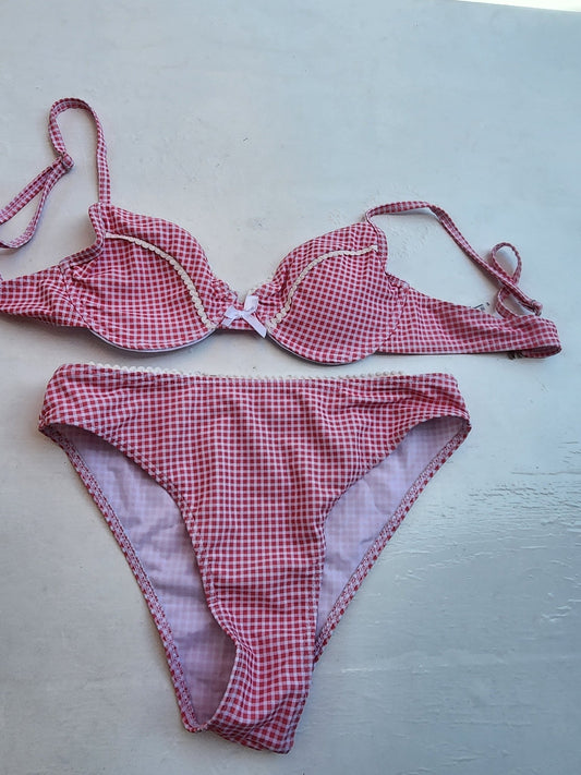 Adorable Pink & White Gingham Plaid Bikini Swimsuit Set - Top Small, Bottom Med - I Bought a Yard Sale