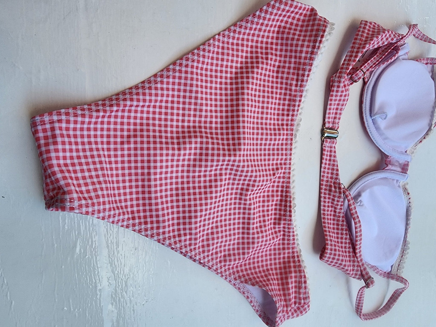 Adorable Pink & White Gingham Plaid Bikini Swimsuit Set - Top Small, Bottom Med - I Bought a Yard Sale
