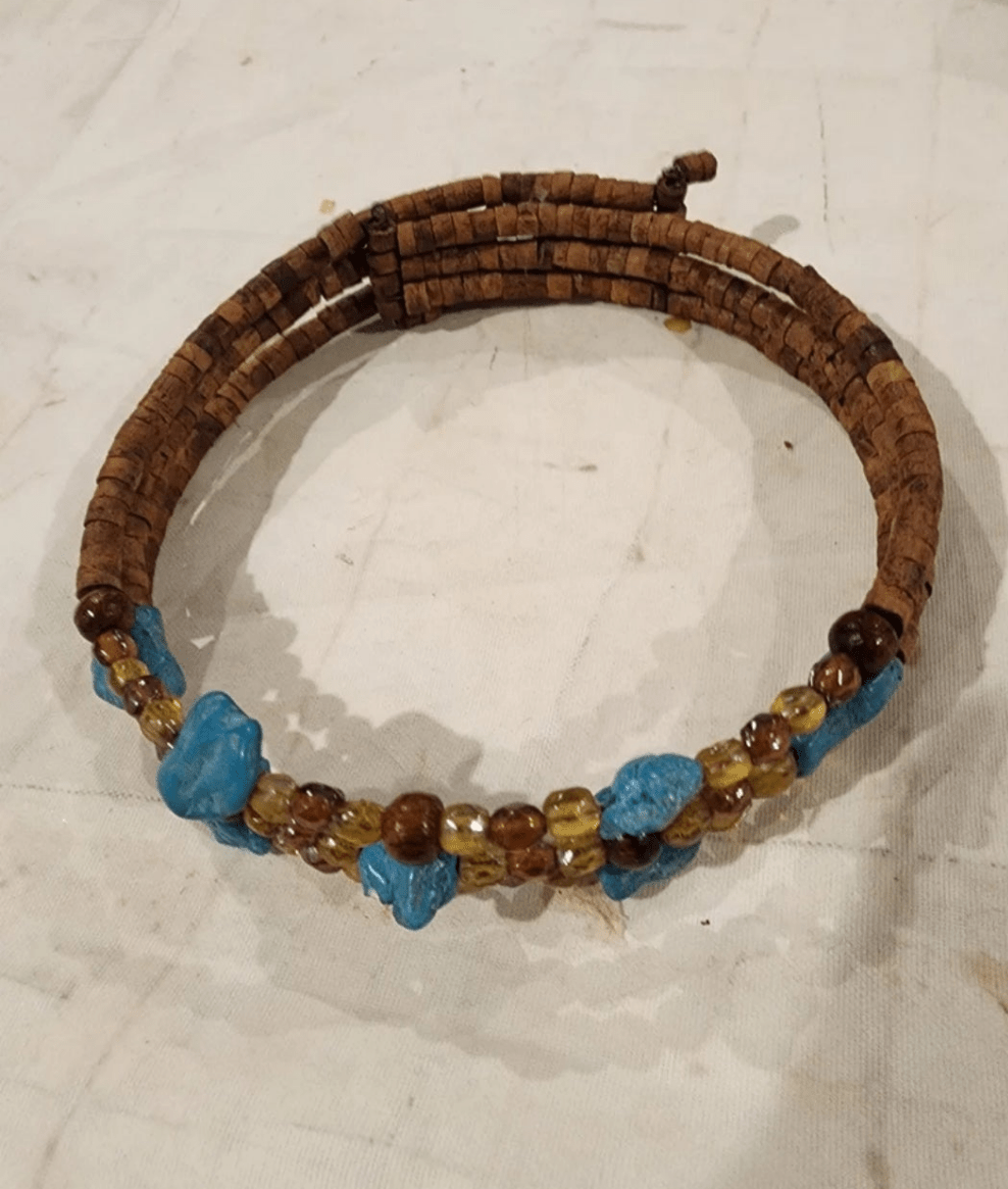 Adult Brown & Turquoise Choker with wood and other beads - I Bought a Yard Sale