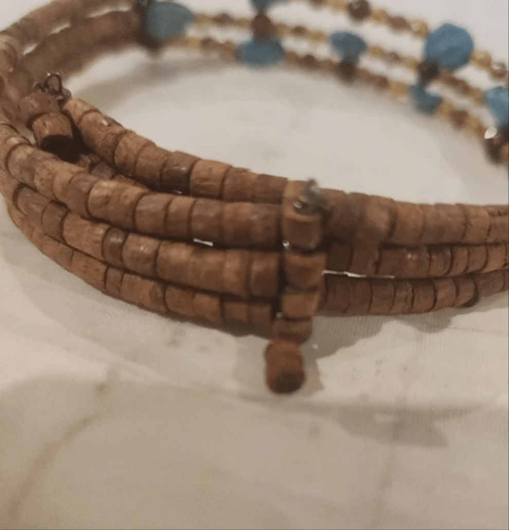 Adult Brown & Turquoise Choker with wood and other beads - I Bought a Yard Sale