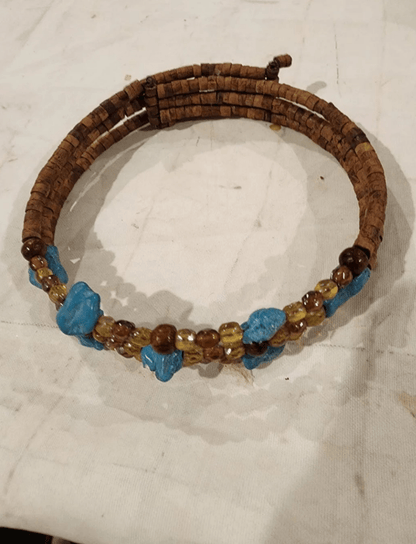 Adult Brown & Turquoise Choker with wood and other beads - I Bought a Yard Sale