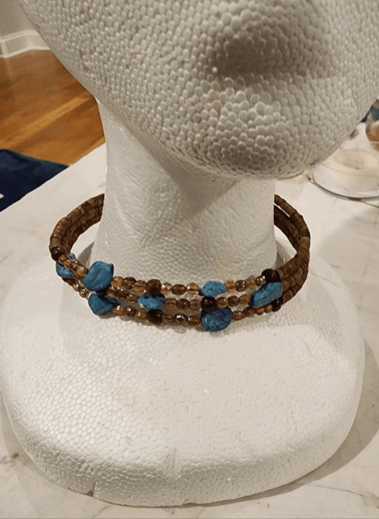 Adult Brown & Turquoise Choker with wood and other beads - I Bought a Yard Sale