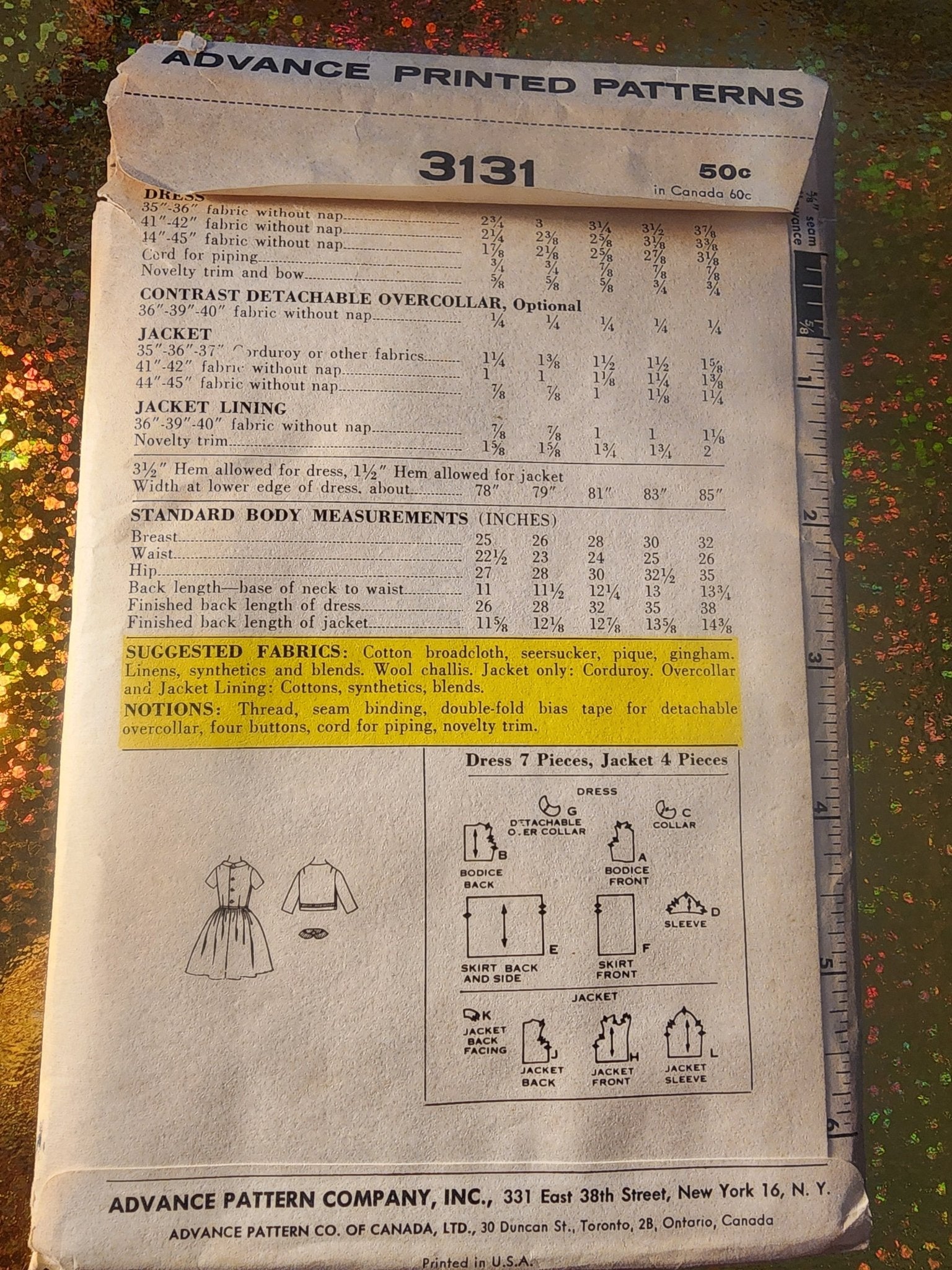 Advance Pattern 3131; ca. 1963; Girls' Dress and Jacket size 7 - I Bought a Yard Sale