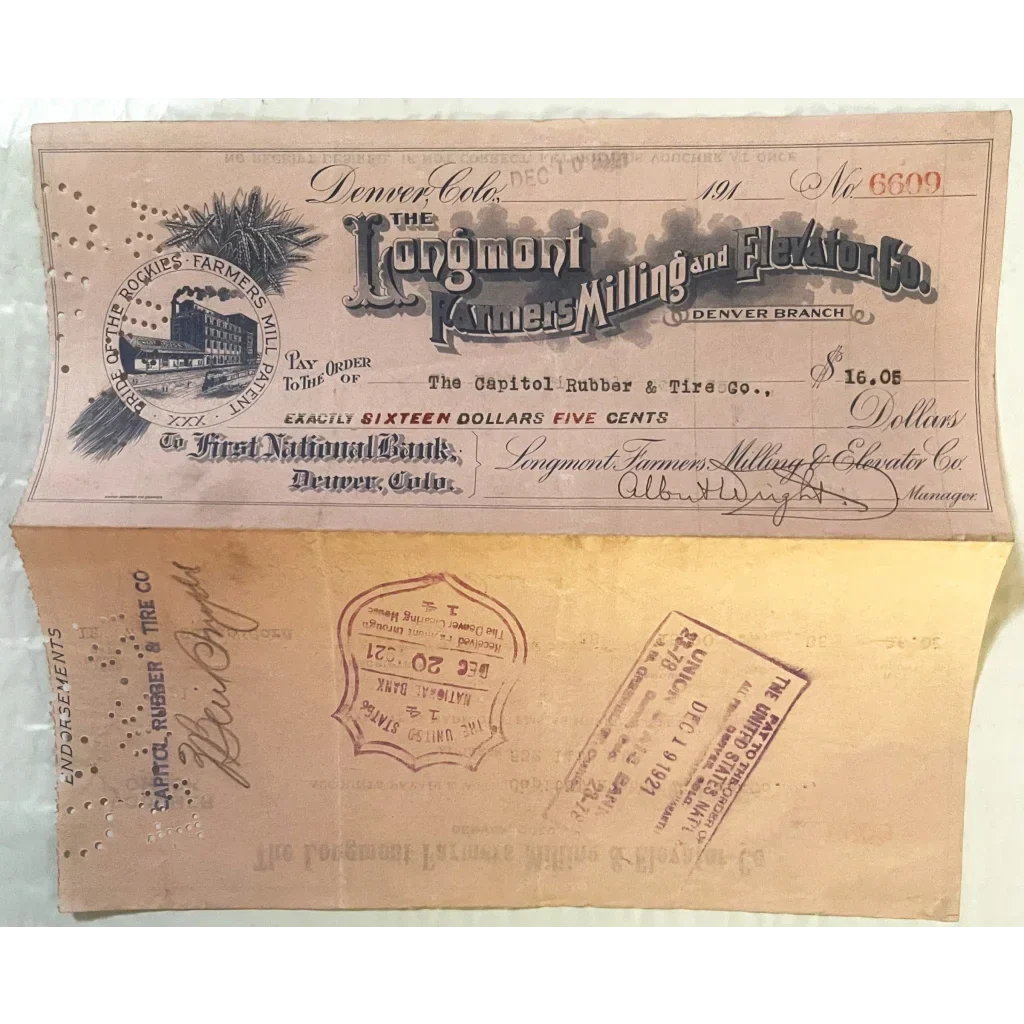 Antique 1921 Longmont Farmers Milling Voucher Check Unearthed