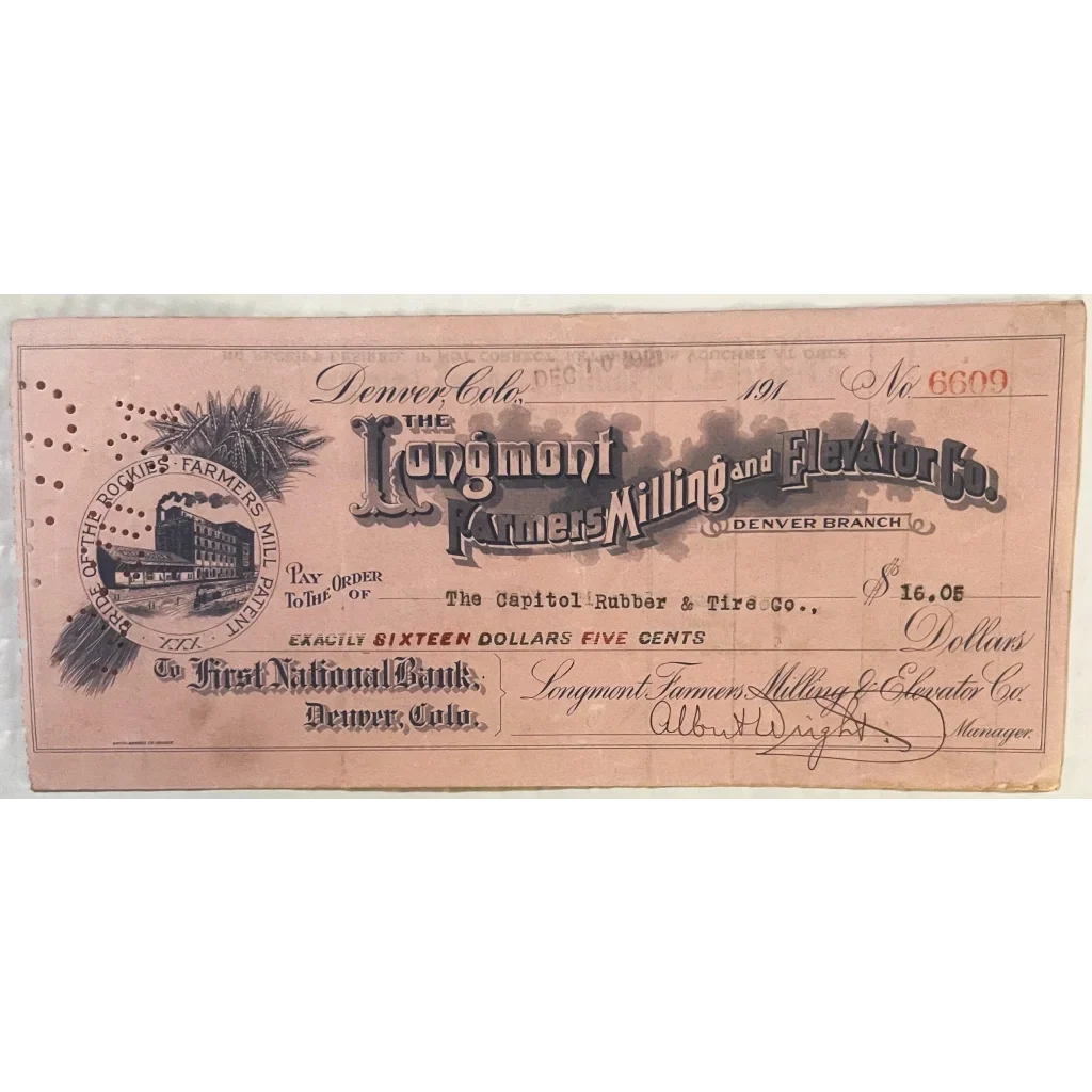 Antique 1921 Longmont Farmers Milling Voucher Check Unearthed