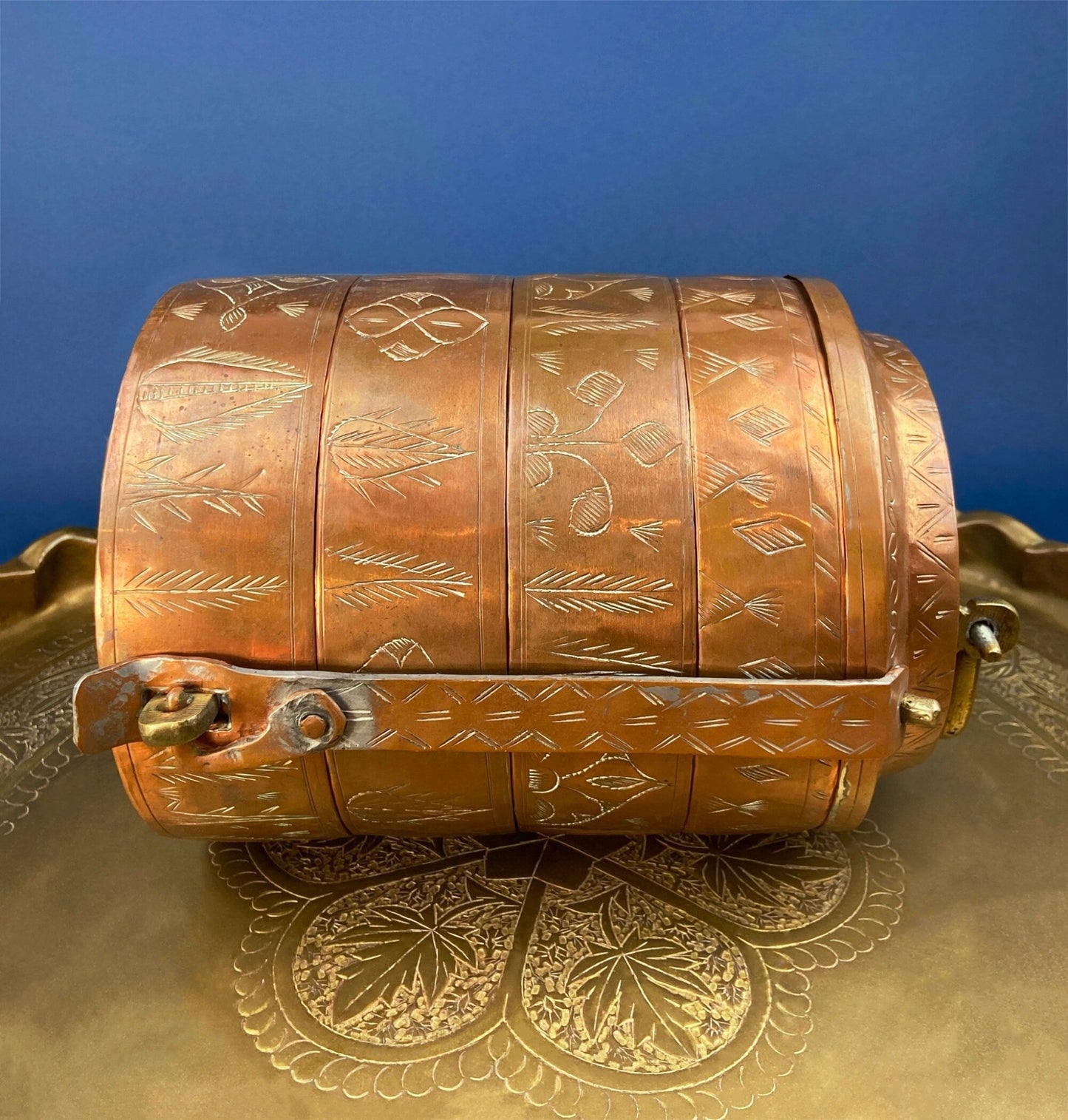 Antique 19th - century Copper and Brass Turkish 4 Stacking Bowls Lunch Box with Handle. Vintage Gifts. - I Bought a Yard Sale