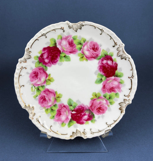 Antique Bavaria Dessert Plate: Hand - Painted Roses, Gold Rim (7.75") - I Bought a Yard Sale