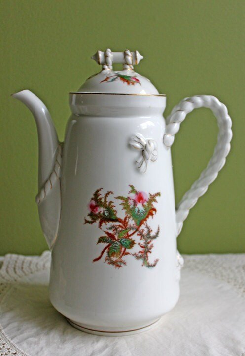 Antique Bavarian Coffee Pot. UNO Favorite, European Porcelain with Hand - Painted Violets. Fine Collectible China. - I Bought a Yard Sale