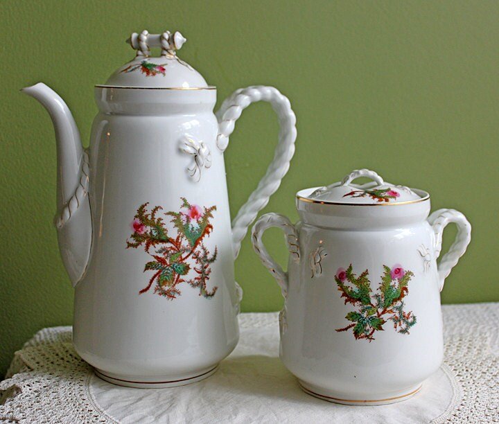 Antique Bavarian Coffee Pot. UNO Favorite, European Porcelain with Hand - Painted Violets. Fine Collectible China. - I Bought a Yard Sale