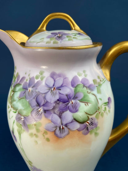 Antique Bavarian Coffee Pot. UNO Favorite, European Porcelain with Hand - Painted Violets. Fine Collectible China. - I Bought a Yard Sale