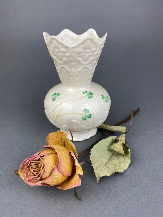 Antique Belleek Vase, Ireland. Cream Colored Porcelain Flower Vase with Schamrock Motif. Vase with Scalloped Rim. Gift for Her. - I Bought a Yard Sale