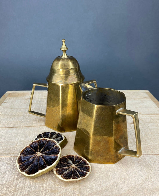 Antique Brass Creamer and Sugar Dish. Heavy Brass Containers with Handles. Kitchen Accessories. - I Bought a Yard Sale