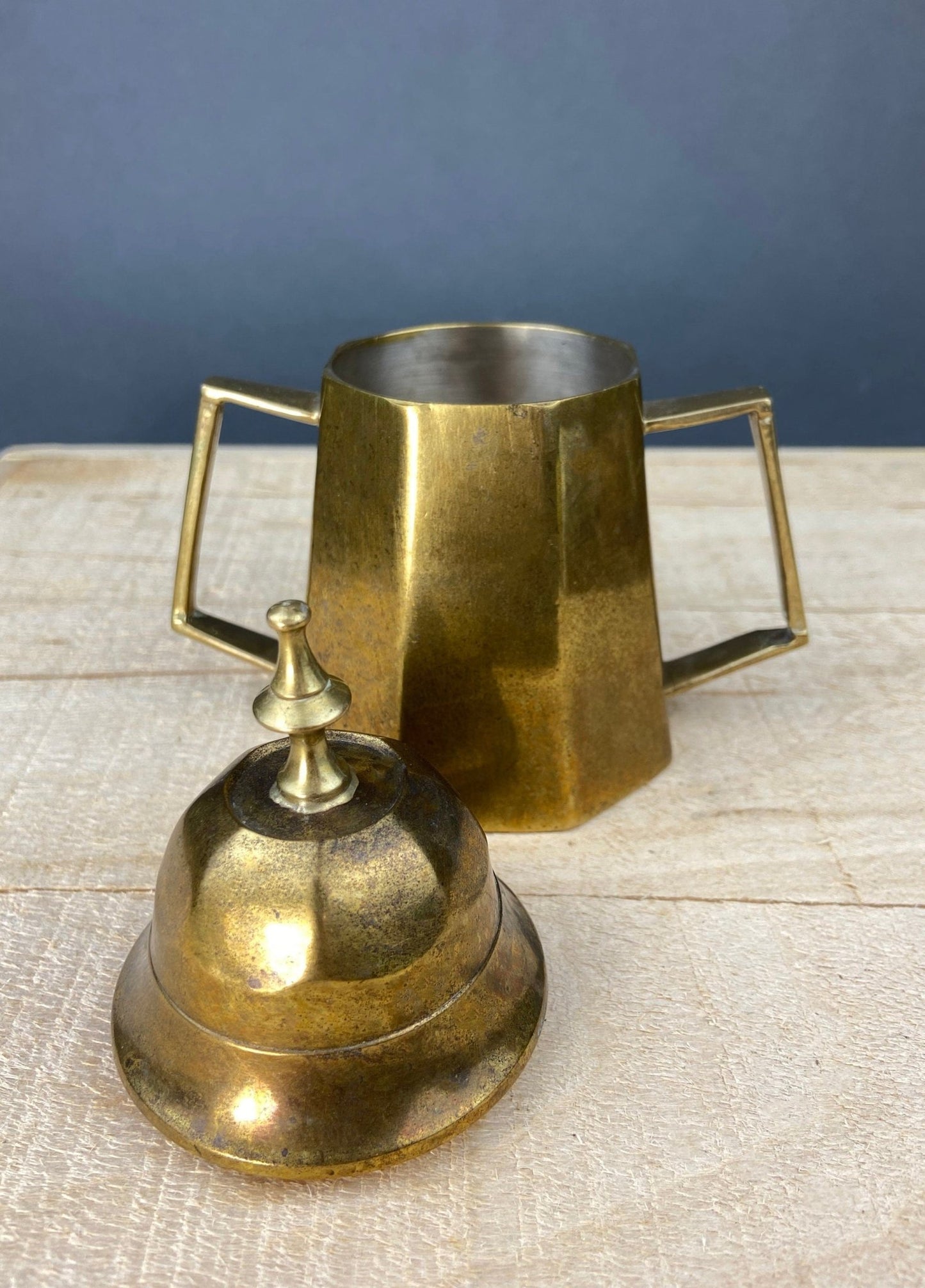 Antique Brass Creamer and Sugar Dish. Heavy Brass Containers with Handles. Kitchen Accessories. - I Bought a Yard Sale