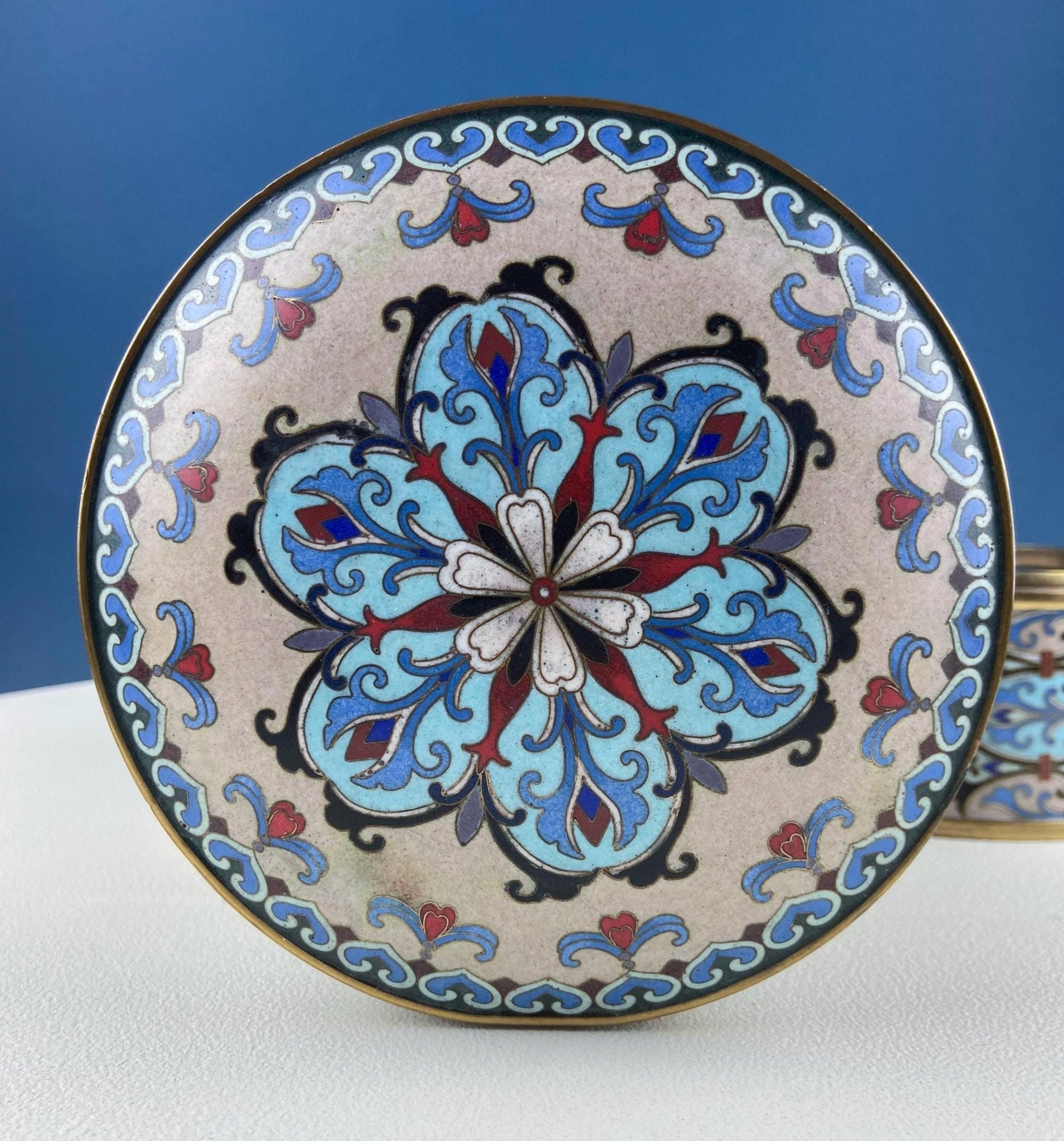 Antique Chinese Cloisonne Stackable Boxes. Set of 4 Bowls. Brass Trims. Food Carrier Trinket Storage. Ethnic Art. Asian Ethnic Home Decor. - I Bought a Yard Sale