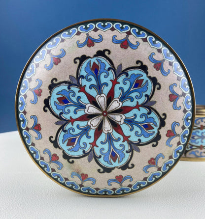 Antique Chinese Cloisonne Stackable Boxes. Set of 4 Bowls. Brass Trims. Food Carrier Trinket Storage. Ethnic Art. Asian Ethnic Home Decor. - I Bought a Yard Sale