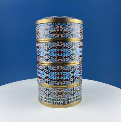 Antique Chinese Cloisonne Stackable Boxes. Set of 4 Bowls. Brass Trims. Food Carrier Trinket Storage. Ethnic Art. Asian Ethnic Home Decor. - I Bought a Yard Sale