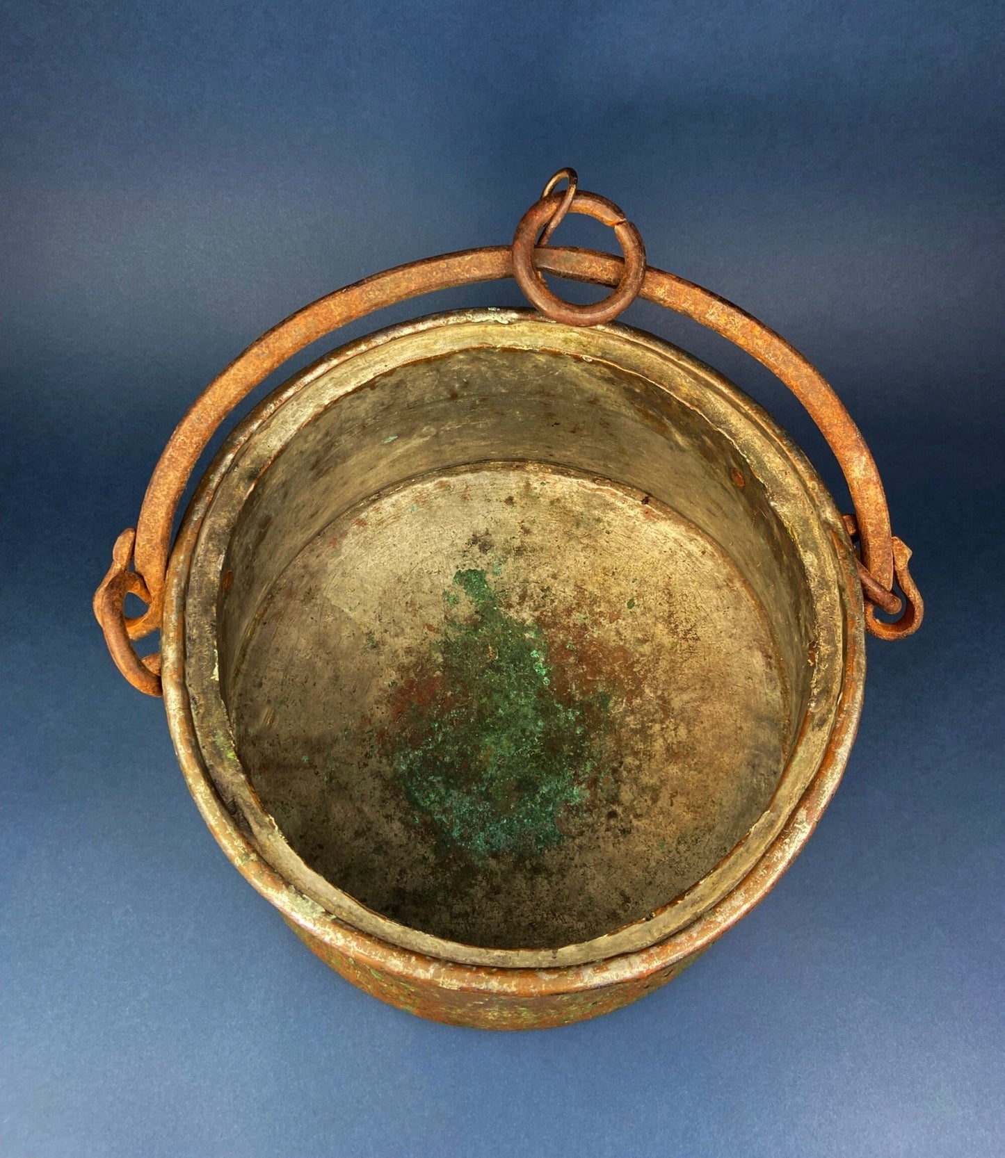 Antique Copper Cauldron with Brass Bottom & Ceramic Handles. Hand Hammered Scuttle for Firewood. Rustic Home Decor. - I Bought a Yard Sale