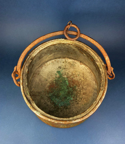 Antique Copper Cauldron with Brass Bottom & Ceramic Handles. Hand Hammered Scuttle for Firewood. Rustic Home Decor. - I Bought a Yard Sale