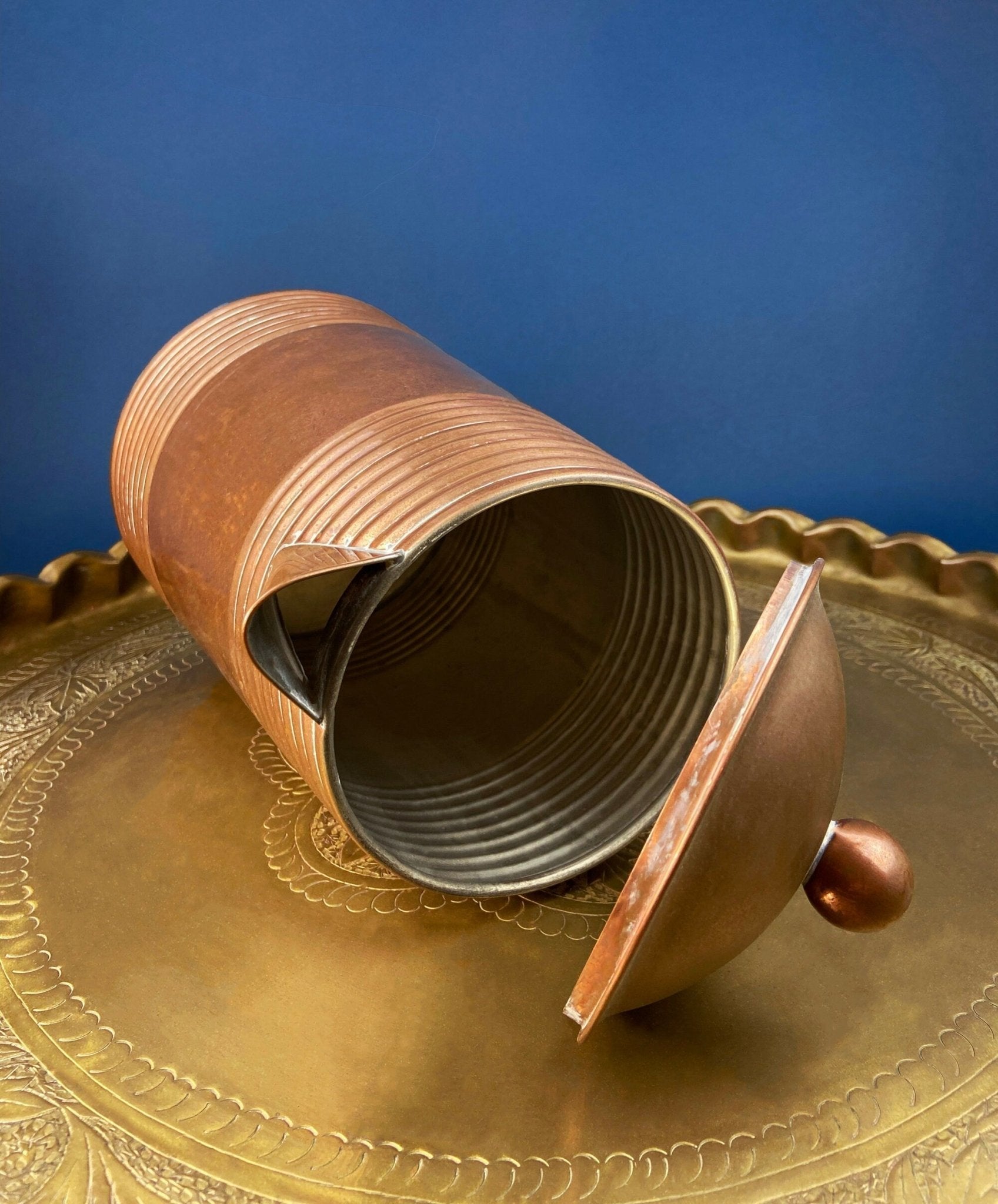 Antique Copper Pitcher and 4 Mugs. Revere Metal Ware, Rome, NY. Solid Copper with Brass Handle. Beer Mugs. Vintage Gifts for Him. - I Bought a Yard Sale