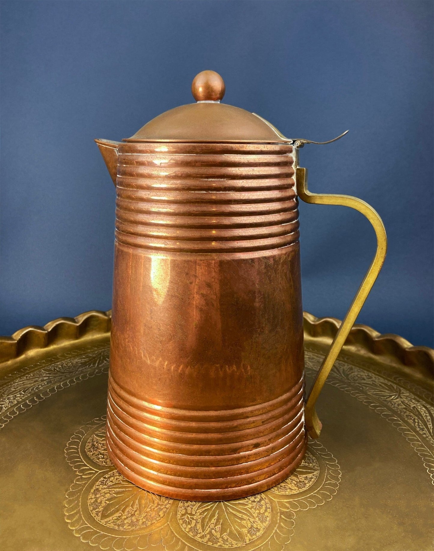 Antique Copper Pitcher and 4 Mugs. Revere Metal Ware, Rome, NY. Solid Copper with Brass Handle. Beer Mugs. Vintage Gifts for Him. - I Bought a Yard Sale