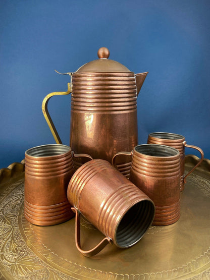 Antique Copper Pitcher and 4 Mugs. Revere Metal Ware, Rome, NY. Solid Copper with Brass Handle. Beer Mugs. Vintage Gifts for Him. - I Bought a Yard Sale