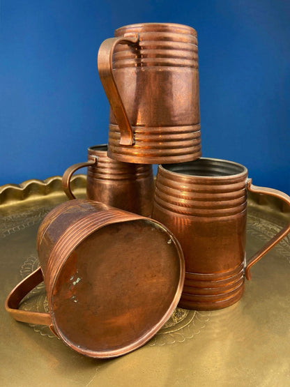 Antique Copper Pitcher and 4 Mugs. Revere Metal Ware, Rome, NY. Solid Copper with Brass Handle. Beer Mugs. Vintage Gifts for Him. - I Bought a Yard Sale