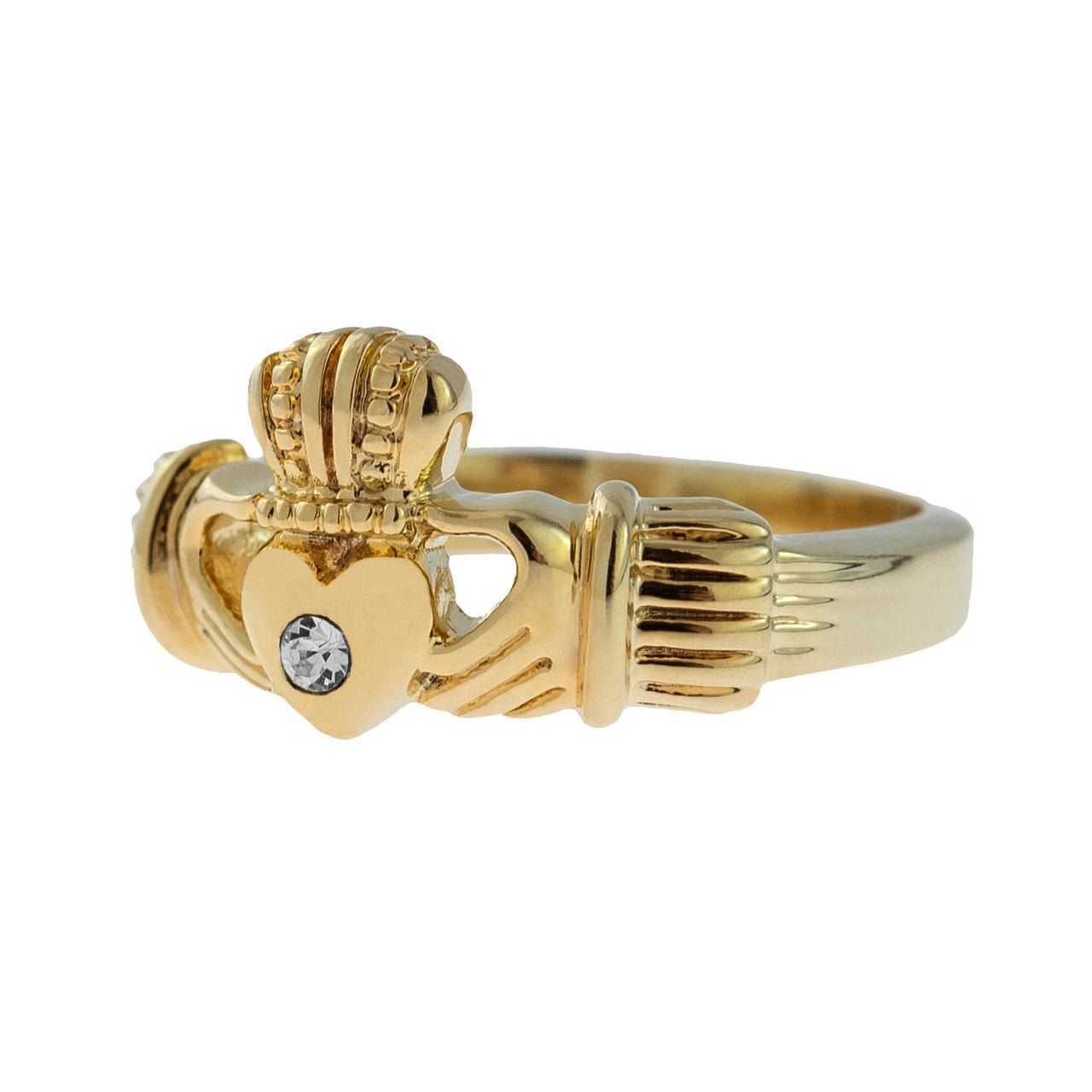 Antique Dainty Claddagh Ring Clear Swarovski Crystal 18k Irish Gold Womans Jewelry Claddagh Rings R3443 by PVD Vintage Jewelry - I Bought a Yard Sale