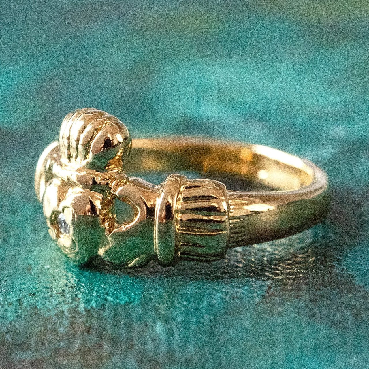 Antique Dainty Claddagh Ring Clear Swarovski Crystal 18k Irish Gold Womans Jewelry Claddagh Rings R3443 by PVD Vintage Jewelry - I Bought a Yard Sale