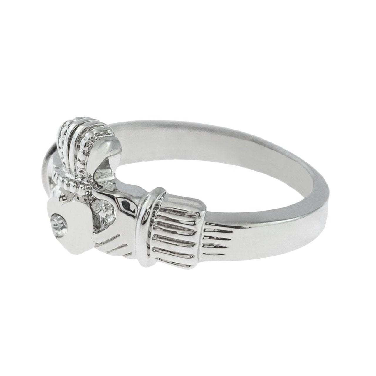 Antique Dainty Claddagh Ring Clear Swarovski Crystal 18k Irish Gold Womans Jewelry Claddagh Rings R3443 by PVD Vintage Jewelry - I Bought a Yard Sale