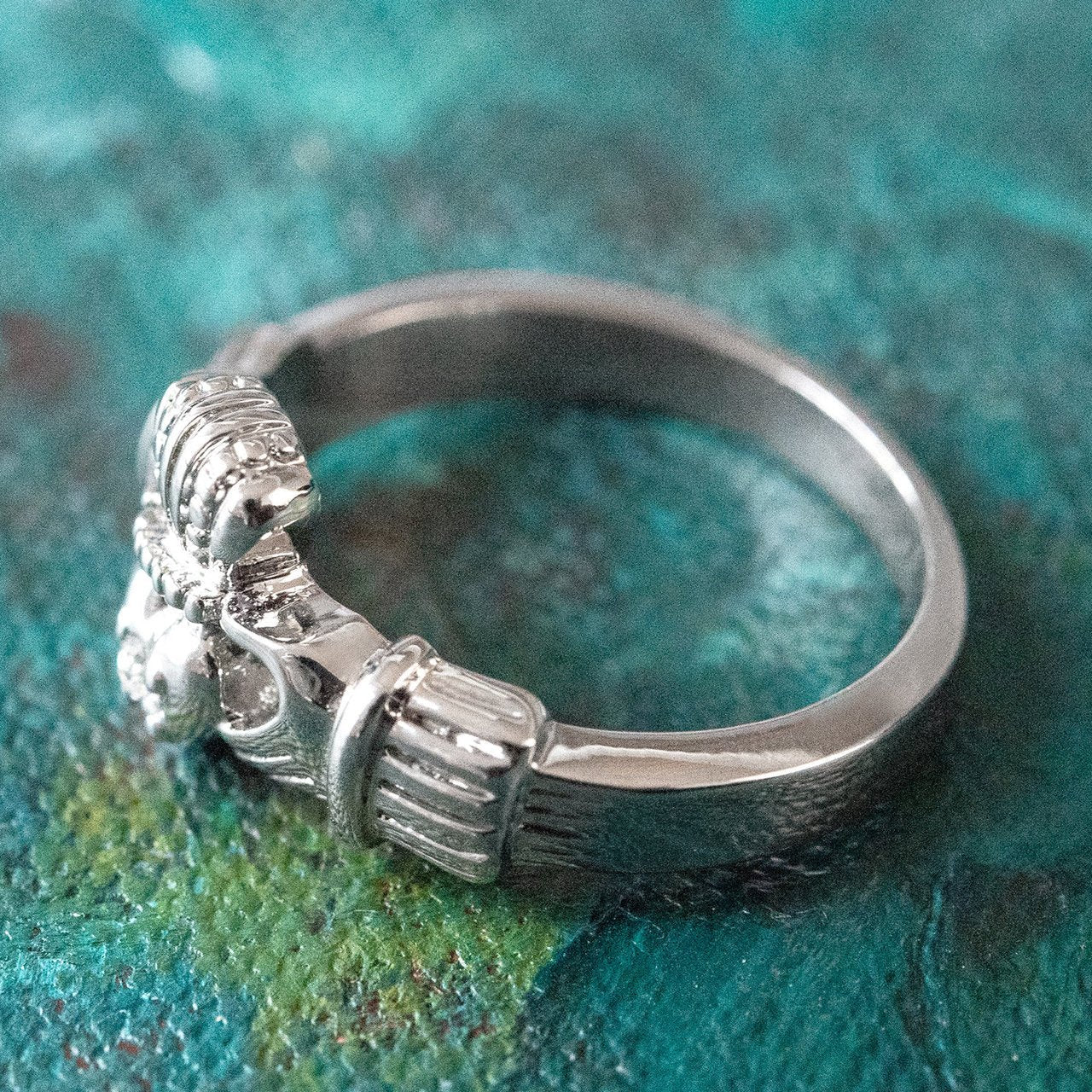 Antique Dainty Claddagh Ring Clear Swarovski Crystal 18k Irish Gold Womans Jewelry Claddagh Rings R3443 by PVD Vintage Jewelry - I Bought a Yard Sale