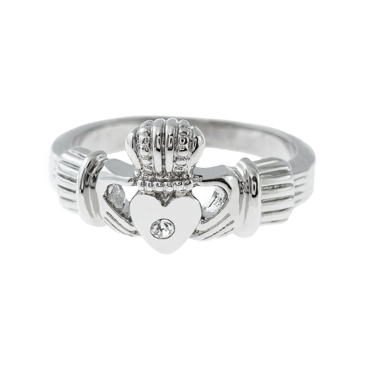 Antique Dainty Claddagh Ring Clear Swarovski Crystal 18k Irish Gold Womans Jewelry Claddagh Rings R3443 by PVD Vintage Jewelry - I Bought a Yard Sale