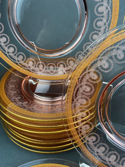 Antique Etched Glass Dessert Plates or Salad Plates. Set of Seven Square Serving Plates with Scalloped Edges. Fine Dining. Glass Tableware. - I Bought a Yard Sale