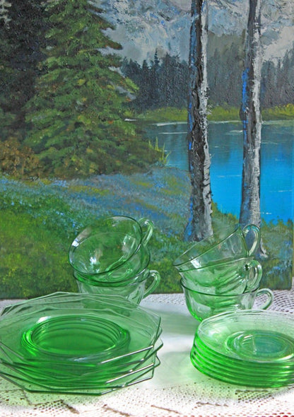 Antique Etched Glass Dessert Plates or Salad Plates. Set of Seven Square Serving Plates with Scalloped Edges. Fine Dining. Glass Tableware. - I Bought a Yard Sale