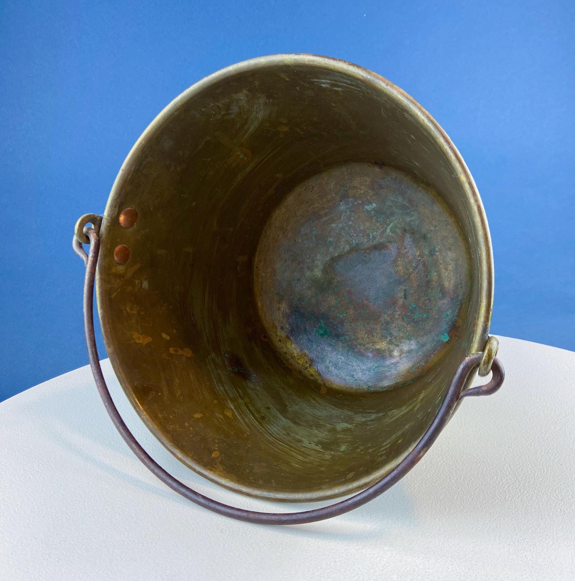 Antique Hand - Hammered Brass Bucket with Wrought Iron Handle: Rustic Farmhouse Decor - I Bought a Yard Sale