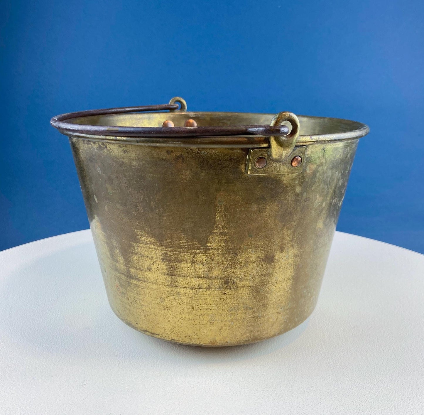 Antique Hand - Hammered Brass Bucket with Wrought Iron Handle: Rustic Farmhouse Decor - I Bought a Yard Sale