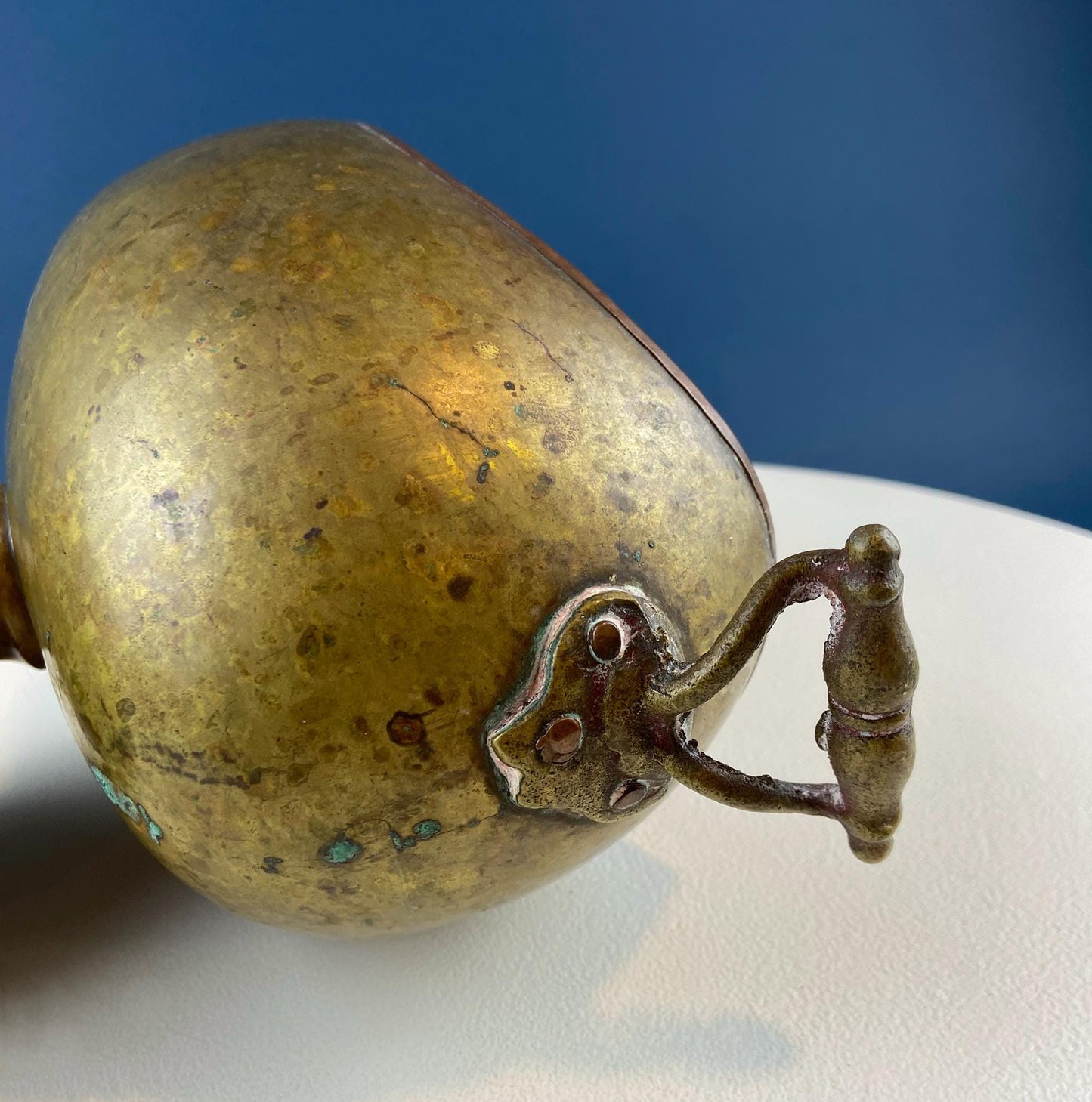 Antique Hand Hammered Brass & Copper Jardiniere Footed Flower Pot Vase. Herb Growing Container. Rustic Table Decor. 19th C Imperial Russia. - I Bought a Yard Sale