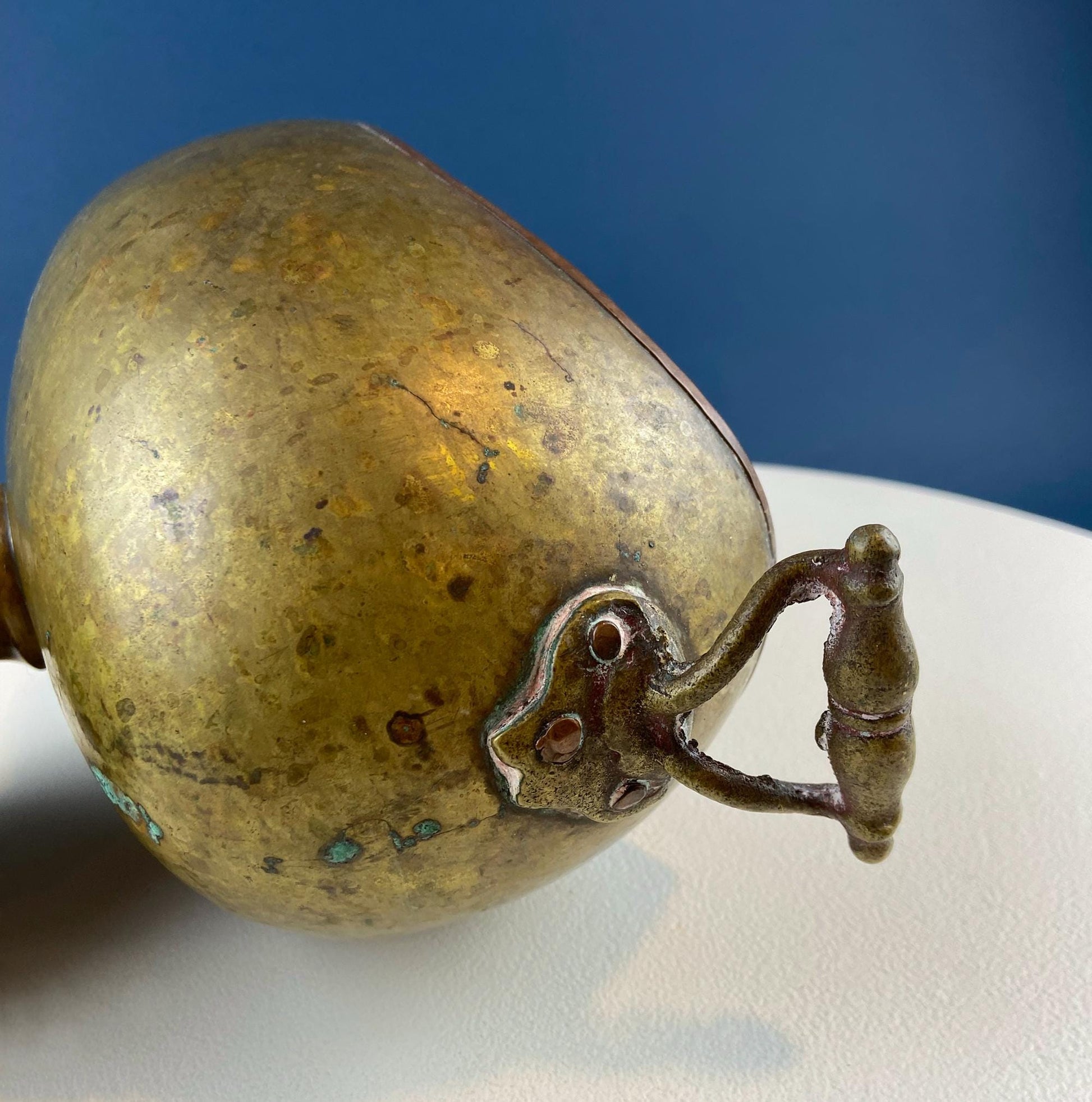 Antique Hand Hammered Brass & Copper Jardiniere Footed Flower Pot Vase. Herb Growing Container. Rustic Table Decor. 19th C Imperial Russia. - I Bought a Yard Sale