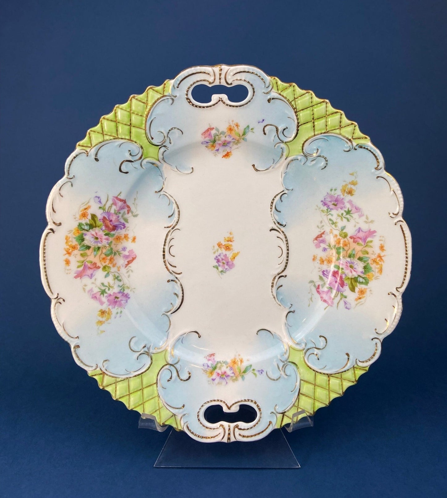Antique Hand Painted Serving Plate with Gold Lattice. Porcelain Platter with Wild Flowers Motif. - I Bought a Yard Sale
