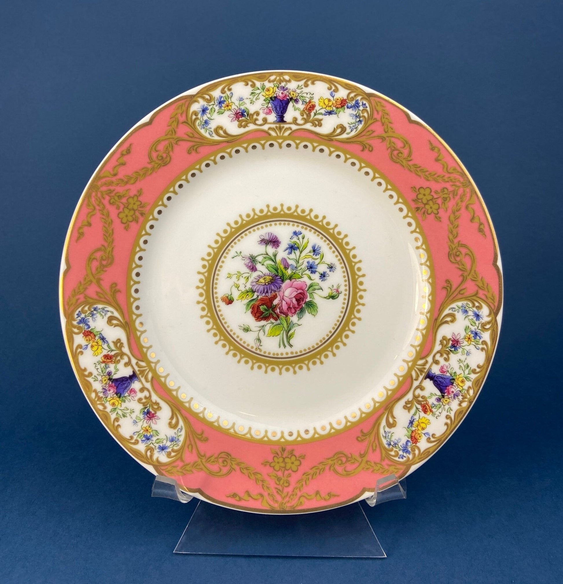 Antique Hand Painted Serving Plate with Gold Lattice. Porcelain Platter with Wild Flowers Motif. - I Bought a Yard Sale