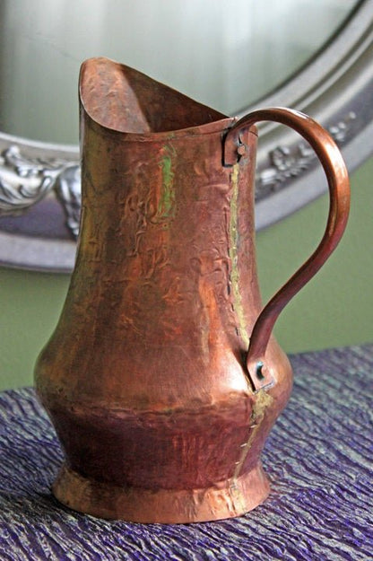 Antique Hand Pounded Copper Pitcher with Handle - I Bought a Yard Sale