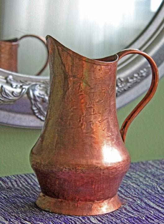 Antique Hand Pounded Copper Pitcher with Handle - I Bought a Yard Sale