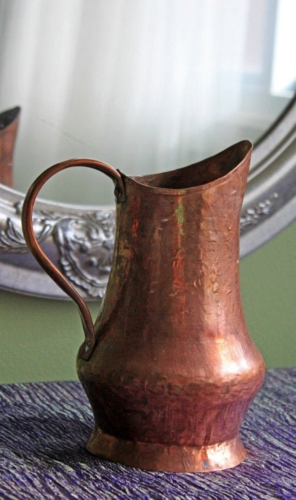 Antique Hand Pounded Copper Pitcher with Handle - I Bought a Yard Sale