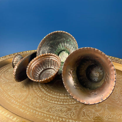 Antique Hand Pounded Copper & Tin Pail Storage Container or Vase with Lid and Brass Handle. Embossed Floral Folk Motif. Ethnic Home Decor. - I Bought a Yard Sale