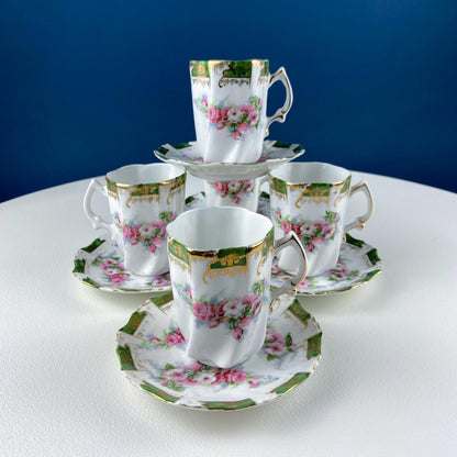 Antique Hot Chocolate or Coco Serving Set. Wild Roses Motif. Oval Hand - Painted Tray & Five Matching Cups. Anniversary Gift. Gift for Mom. - I Bought a Yard Sale