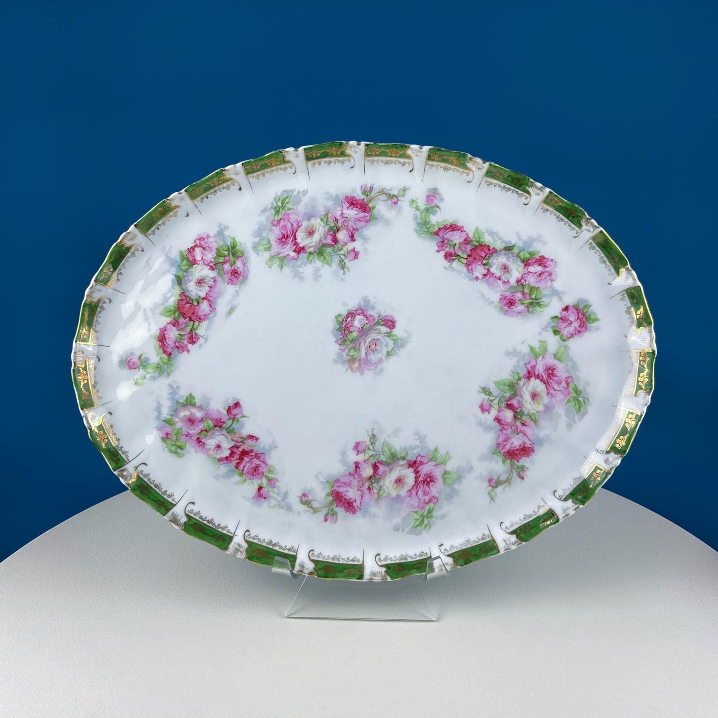 Antique Hot Chocolate or Coco Serving Set. Wild Roses Motif. Oval Hand - Painted Tray & Five Matching Cups. Anniversary Gift. Gift for Mom. - I Bought a Yard Sale