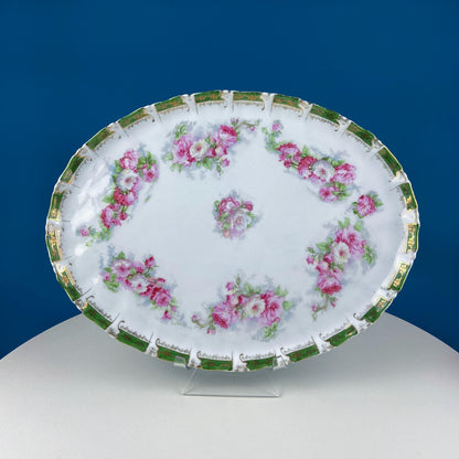 Antique Hot Chocolate or Coco Serving Set. Wild Roses Motif. Oval Hand - Painted Tray & Five Matching Cups. Anniversary Gift. Gift for Mom. - I Bought a Yard Sale